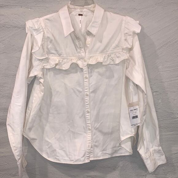 NWT Free People Samantha Ruffle Button Down Top - Picture 9 of 12